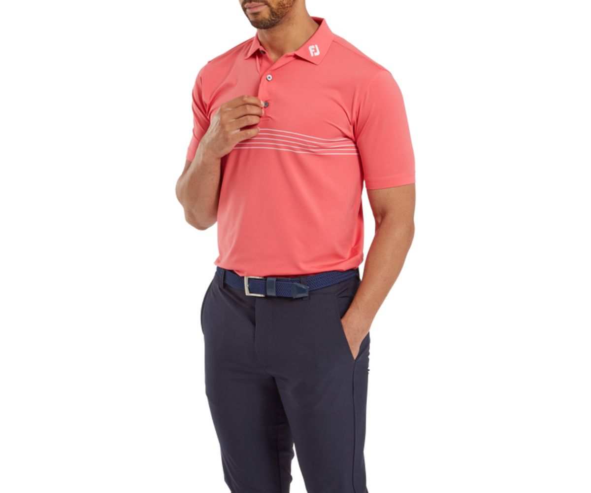 Polo Footjoy Engineered Pinstripe SS24 Coral Red White