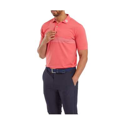 Polo Footjoy Engineered Pinstripe SS24 Coral Red White