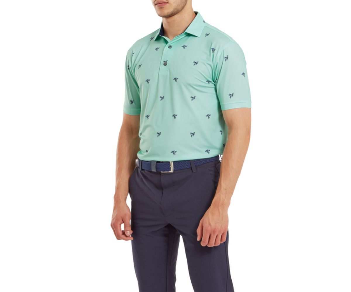 Polo Footjoy Thistle Print Lisle SS24 Sea Glass