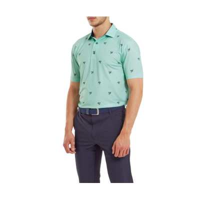 Polo Footjoy Thistle Print Lisle SS24 Sea Glass