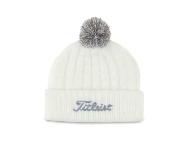 Bonnet Femme Titleist Cable Knit Pom Pom FW24 White Grey