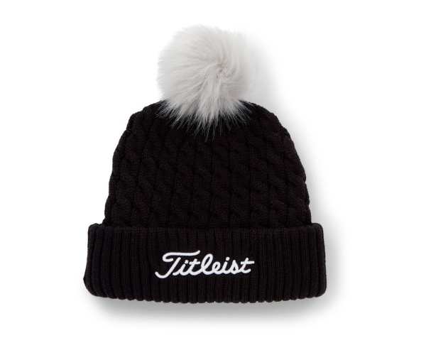 Bonnet Femme Titleist Cable Knit Pom Pom FW24 Black Grey