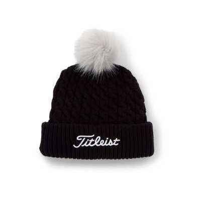 Bonnet Femme Titleist Cable Knit Pom Pom FW24 Black Grey