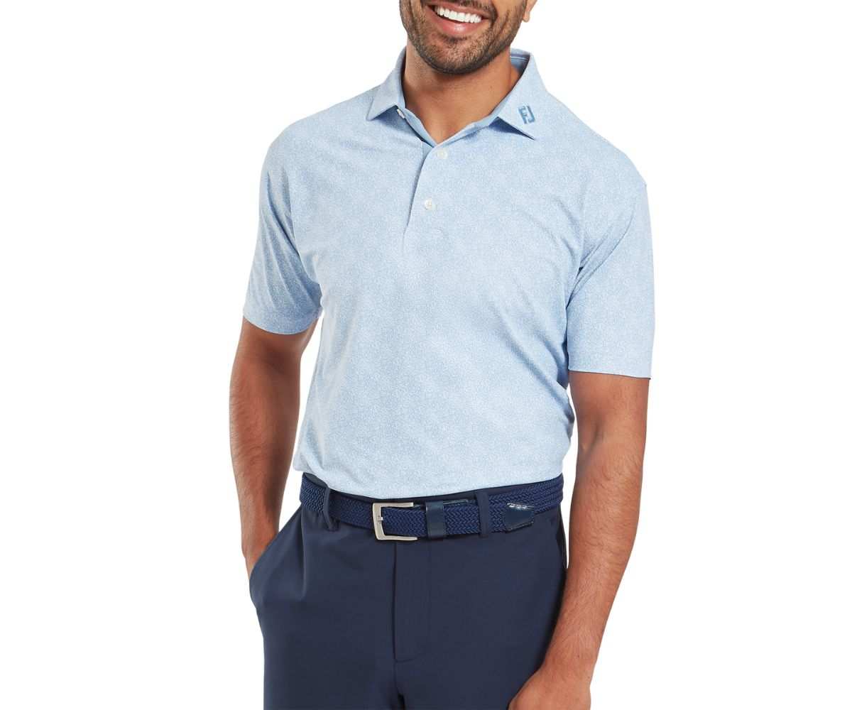 Polo Footjoy Speckle Print Pique SS25 Blue Jay White