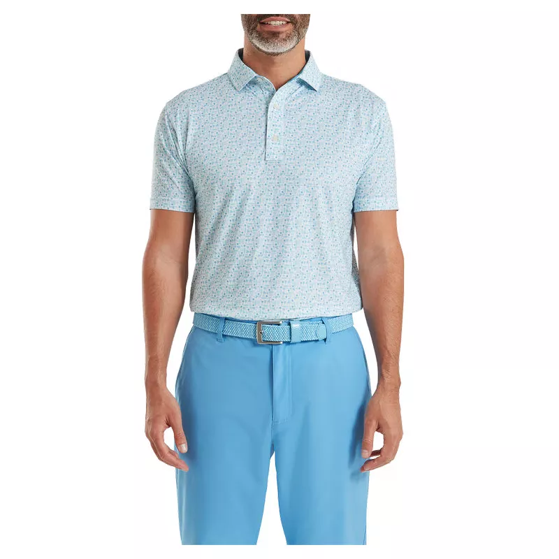 Polo Footjoy Surfs Up Print Lisle SS26 Deep Reef White