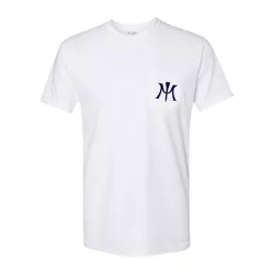 Miura Logo Pocket Tee White Navy — T-shirt golf casual coton polyester logo M-Tee poche