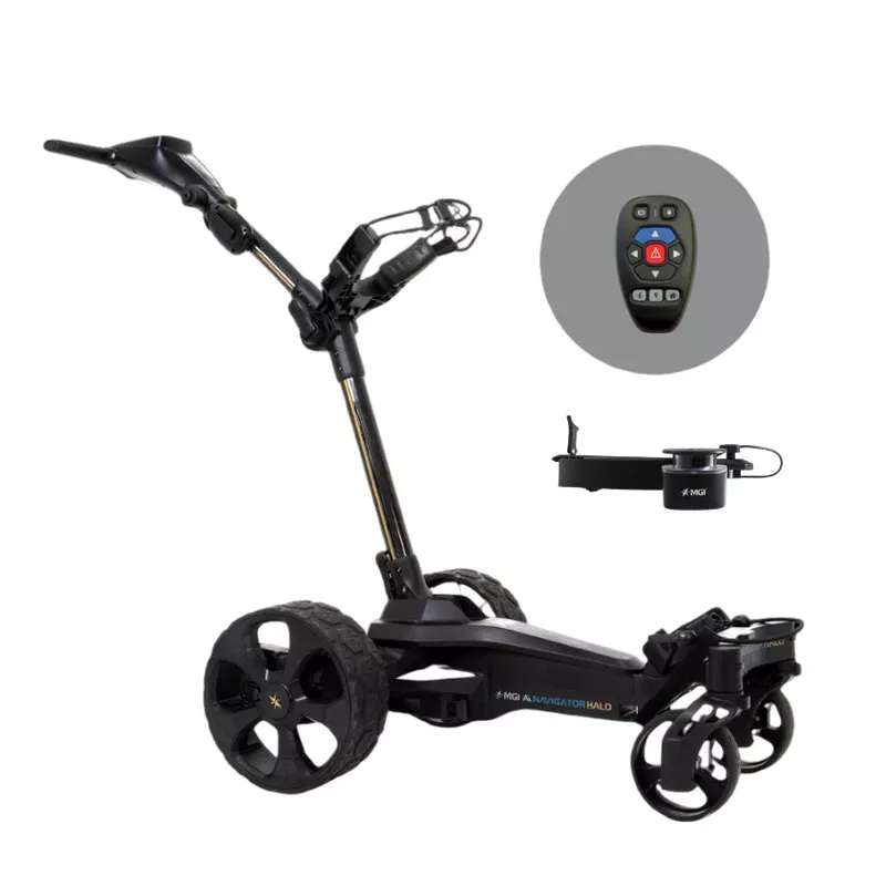 MGI Ai Navigator Halo + Halo Eye — Pack chariot golf GPS Geo Protect Follow Me LiDAR 36 trous