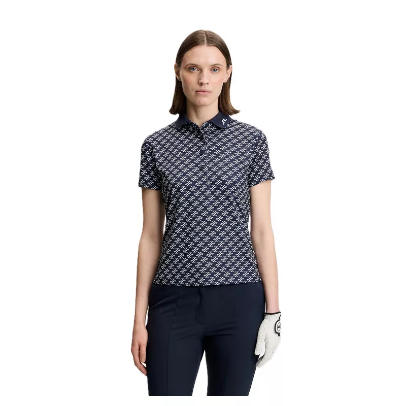 J.Lindeberg Tour Tech Print Polo Femme — Polo golf TX Stretch Jersey 4D OEKO-TEX imprimé